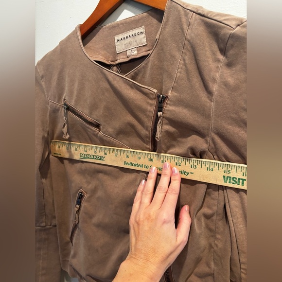 Stylish Women's Brown moto Jacket bodycon boho medium neutral pockets western - Picture 4 of 16